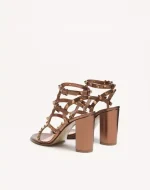 Valentino Rockstud Metallic Calfskin Leather Ankle Strap Sandal 90 Mm - Image 4